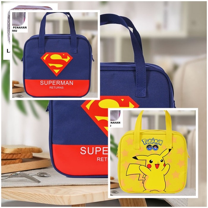 [ORGM] BAHAN TEBAL | Tas Bekal Karakter Tas Bekal Anak Cowok Tas Bekal Motif Pikachu Superman