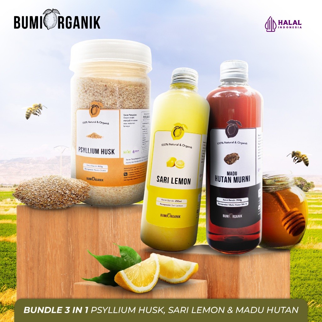 

NEW 3IN1 PSYLLIUM HUSK + MADU + SARI LEMON BUMI ORGANIK - UNTUK PROGRAM DIET, SEMBELIT, MENGONTROL GULA DARAH, MENGATASI KEMBUNG, KOLESTEROL - OBAT HERBAL, MURNI HERBAL - ORGANIC PARADISE - NUTRIFARM - PREMIUM