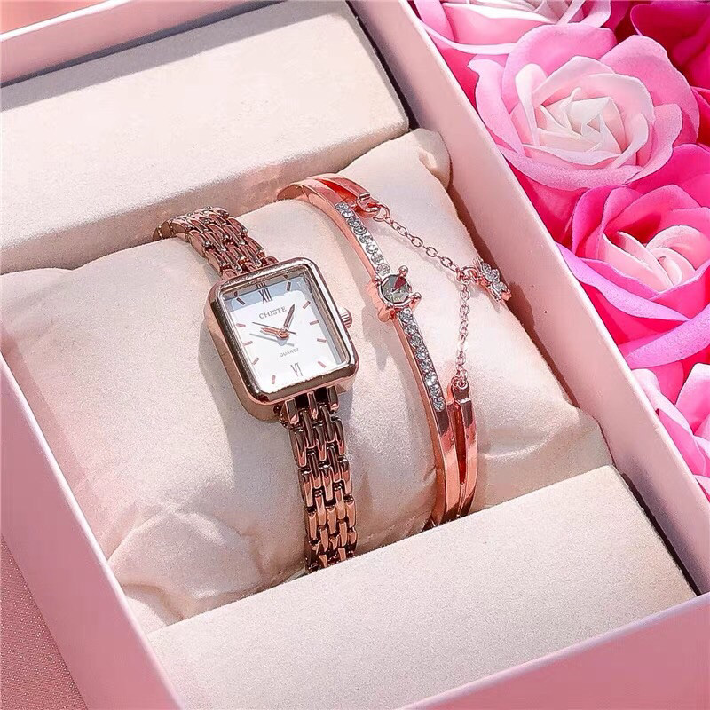 Jam Tangan Wanita Chiste Tali Rantai Fashion Gold