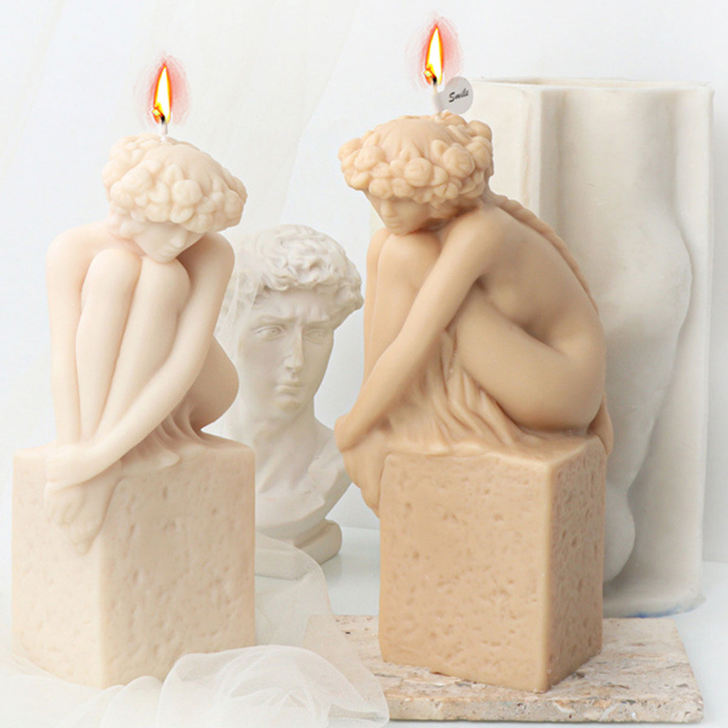 

Girl Hugging Leg Stone Silicone Candle Mold European Style Sculpture Portrait Column Soap Resin Mould Human Body Plaster Decor