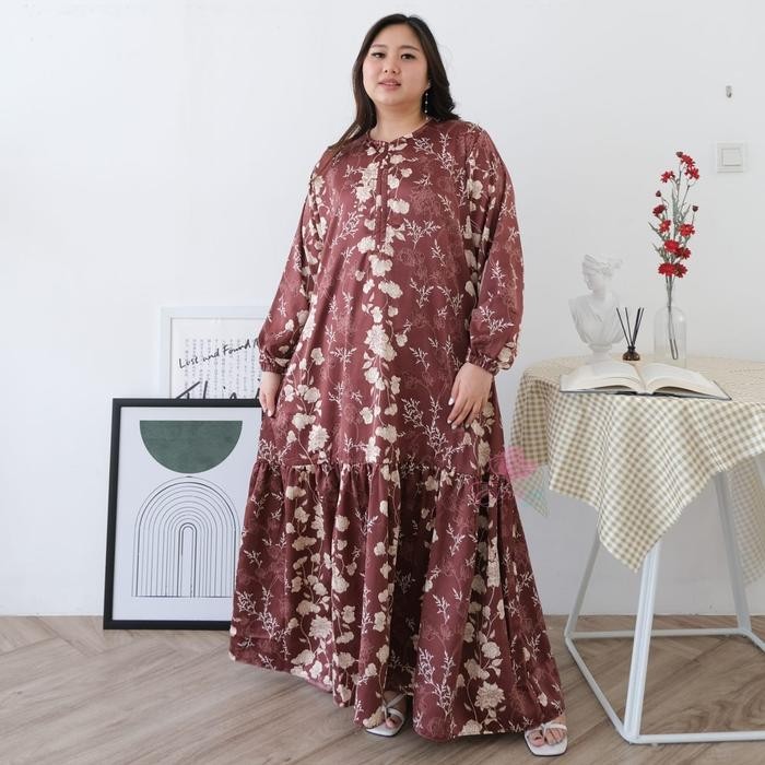 Jumbo gamis nayla silk premium mewah ld 120 130 140 cm - GNSJ2 Army, ld 120cm