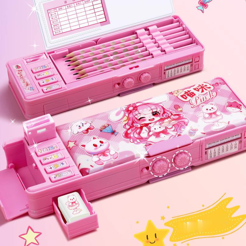 

BISA COD Kotak alat tulis anak perempuan Kotak pensil kata sandi multi-fungsi wanita yang cocok untuk siswa di