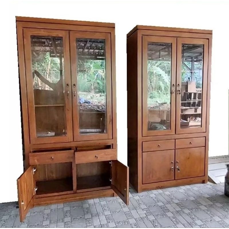 Lemari Buku//Lemari Pajangan Kaca Kayu Jati