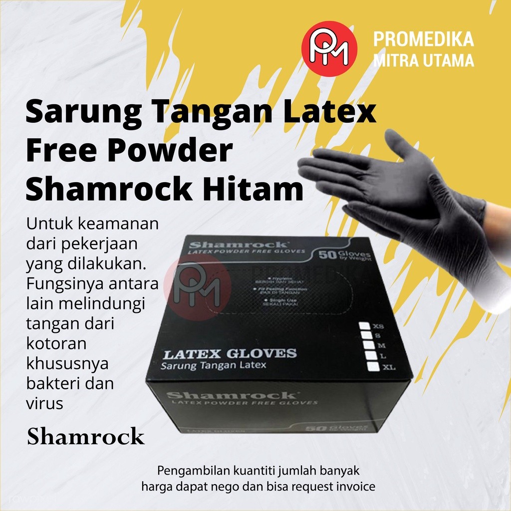 Sarung Tangan Latex Free Powder Shamrock dan Bestaft Warna Hitam | Perlengkapan Medis