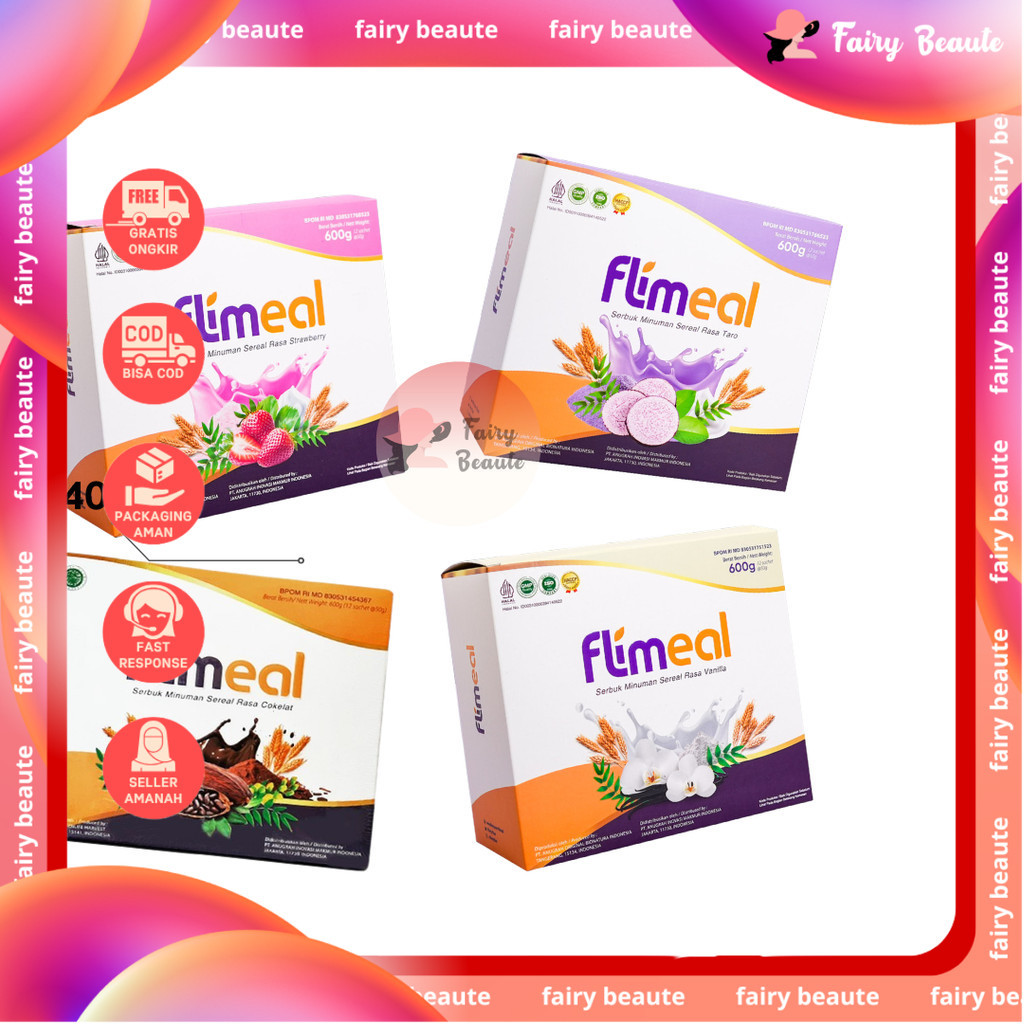 

FAIRY BEAUTE FLIMEAL 1 box isi 12 sachet Flimty Meal Replacement Coklat Taro Vanilla Strawberry