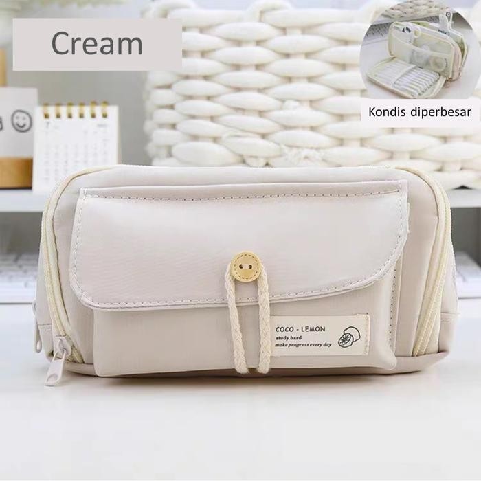 

AHHA TEMPAT PENSIL KOREA MULTI SEKAT UKURAN BESAR Alat Tulis - PNSL COCO LMN- CREAM