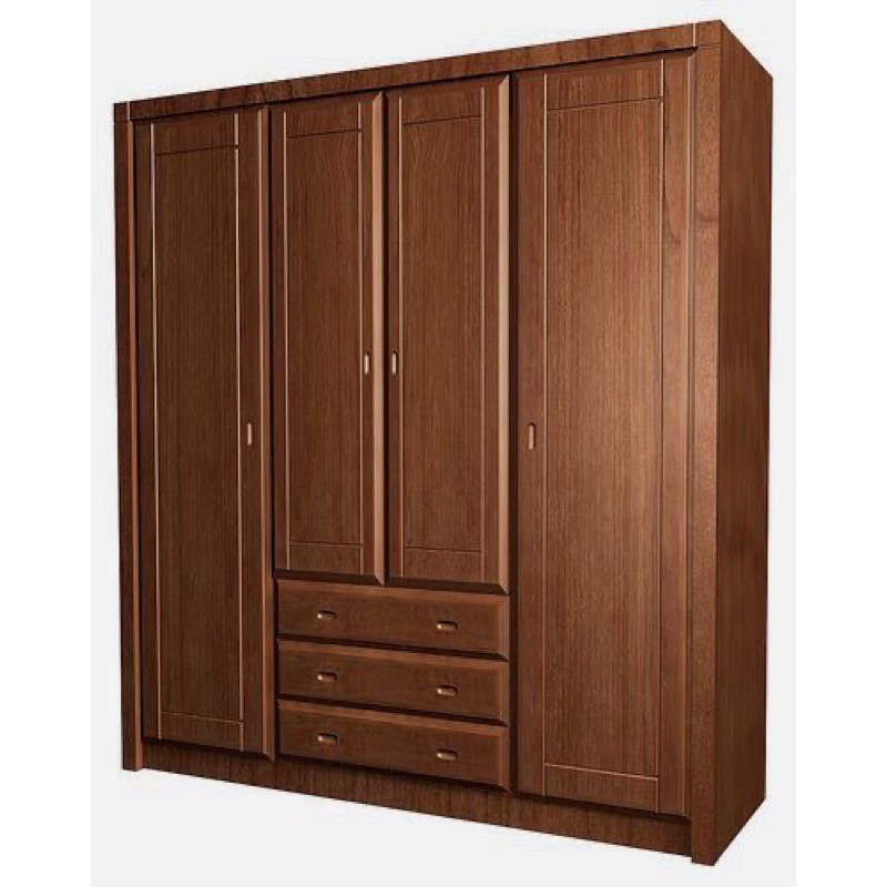 Lemari Pakaian Kayu Jati Almari Baju Minimalis 4 Pintu 3 Laci