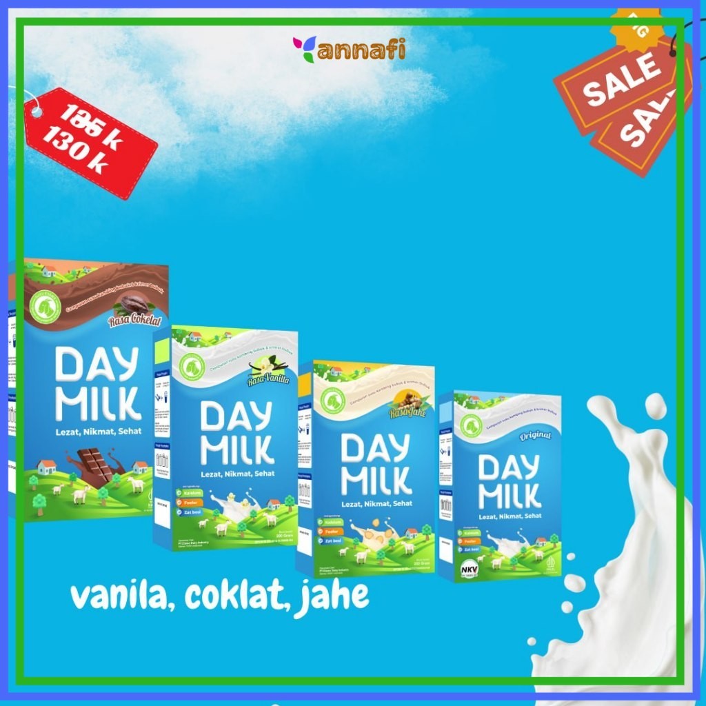 

Susu DAYMILK - Varian Rasa - Cokelat - Vanilla - Jahe - Untuk Anak hingga dewasa - Bantu Atasi asam lambung - nyeri sendi - pernafasan - tulang - Halal - BPOM - 200 gram