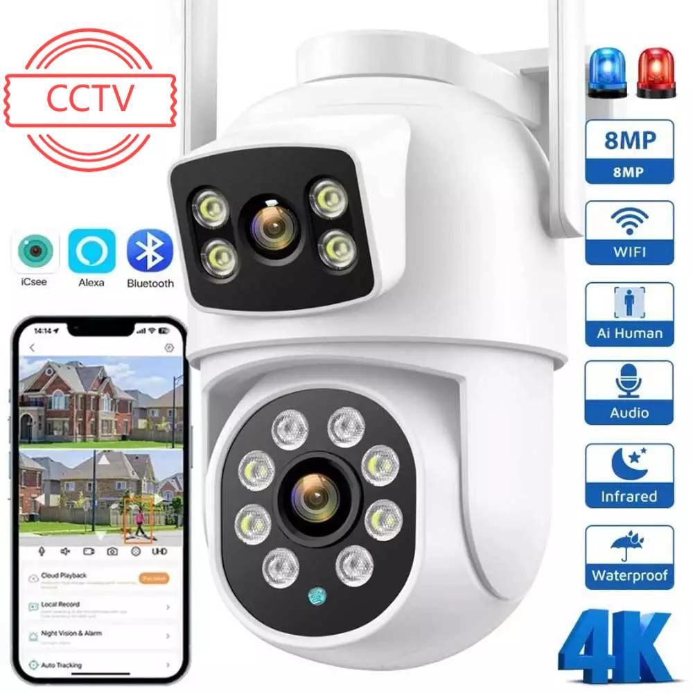 【GARANSI 6 BULAN】UNIG IP Kamera CCTV WiFi Dual Lens Outdoor 8MP Jarak Jauh Waterproof 360 Derajat Zo