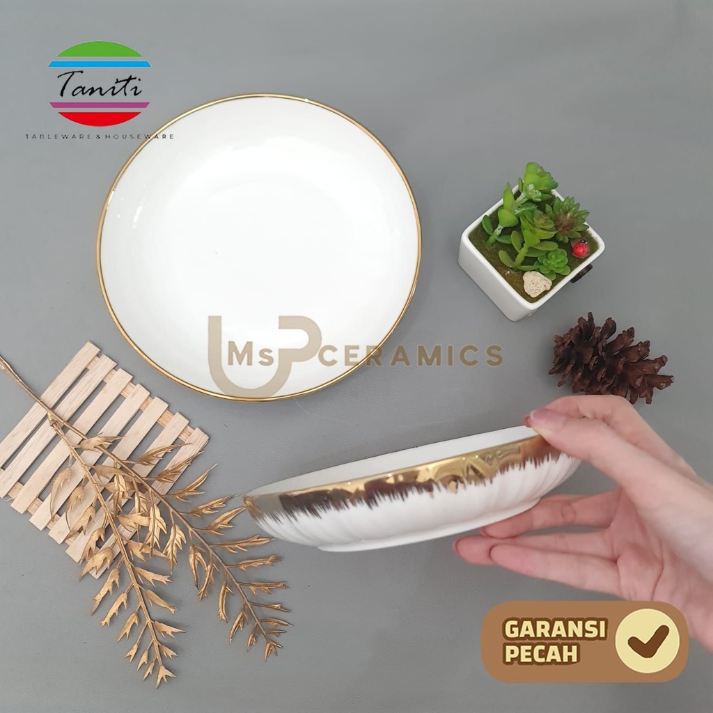 TANITI Piring Keramik Makan SQUASH ELECTRO GOLD Piring Keramik Makan Cantik Aesthetic Bermotif Emas 