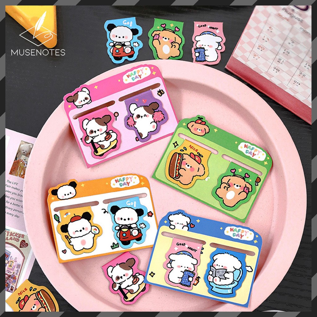 

MUSES Pembatas Buku Magnet 1 Set 2 Pcs Kertas Hologram Tempel Karakter Bookmark Bear Doggy A-PB002