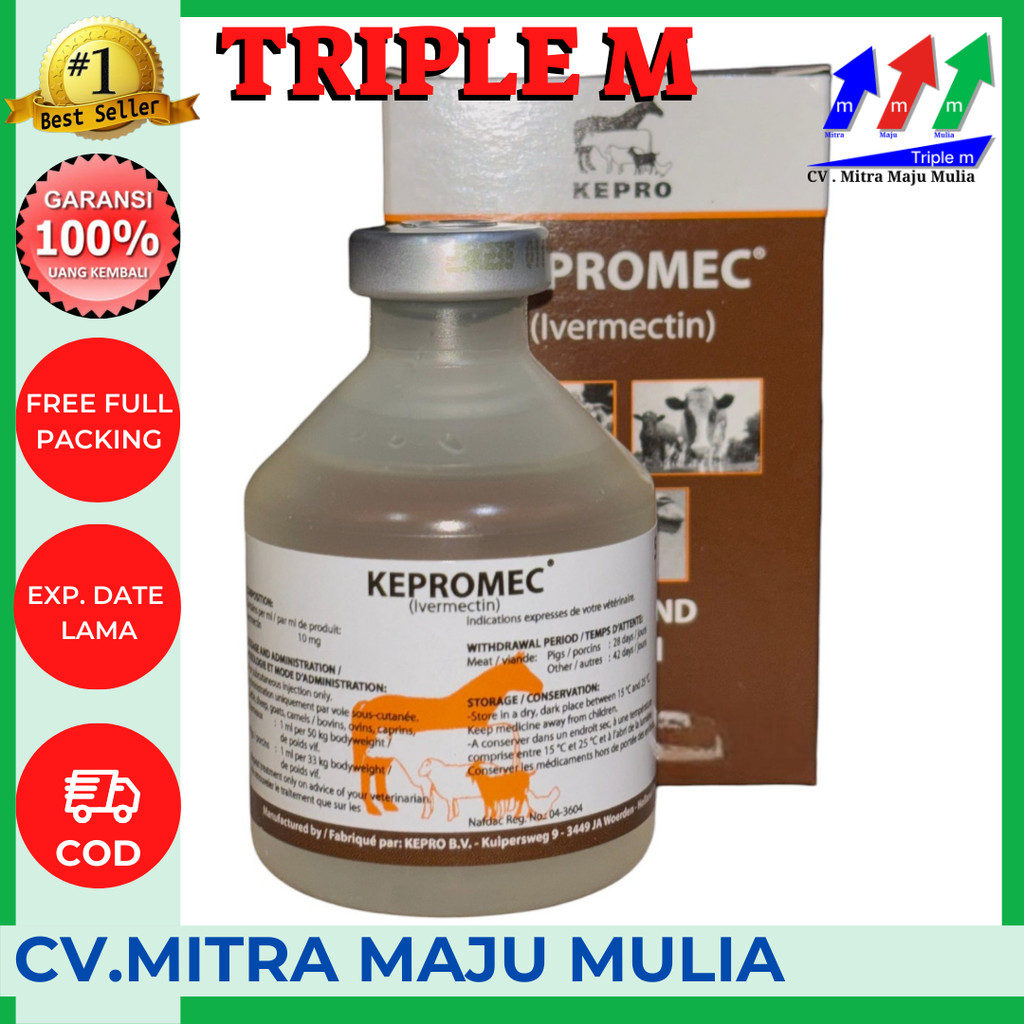 KEPROMEC INJEKSI 50 ml - obat cacing, gudig, scabies, gurem hewan 3M