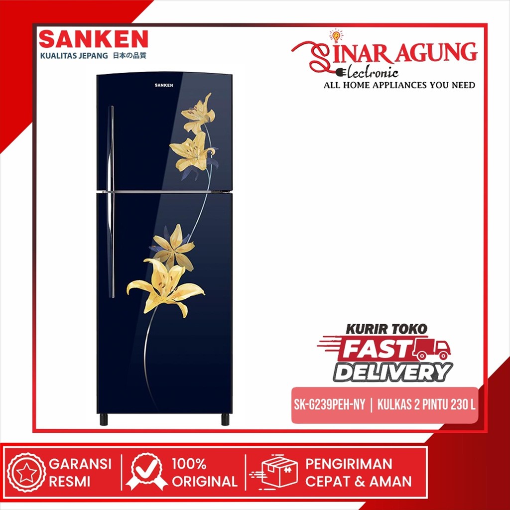 SANKEN SK-G239PEH-NY / SKG239P KULKAS 2 PINTU 230 L NAVY GARANSI RESMI