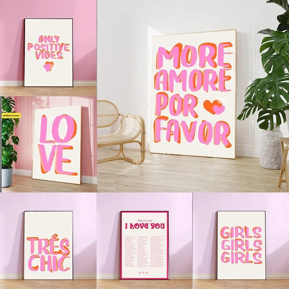 

Maximalist More Amor Por Favor Colorful Eclectic Pink Love Girls Quote Wall Art Canvas Painting Poster For Living Room Decor