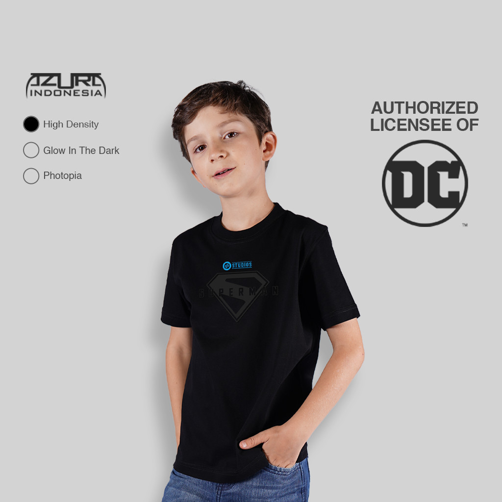 Azura Tshirt DC Comics Original Superman 2025 Logo Text Black On Black Hitam Anak