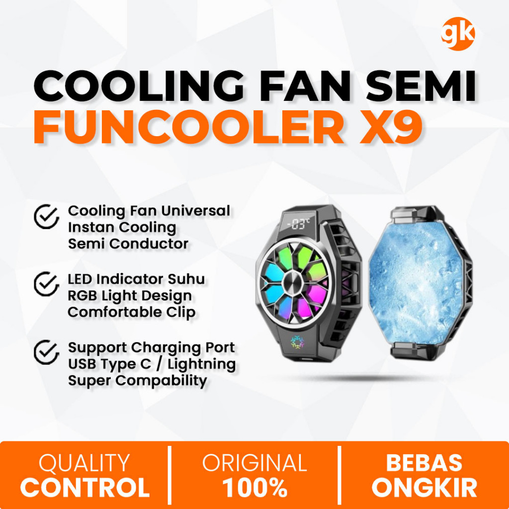 FUNCOOLER Cooling Fan Cooler X9 Pendingin HP Radiator Semiconductor Charging Type C Lightning Univer