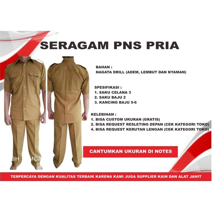 Seragam PNS Pria PDH Pemda Khaki XS-4XL - lengan pendek, XS