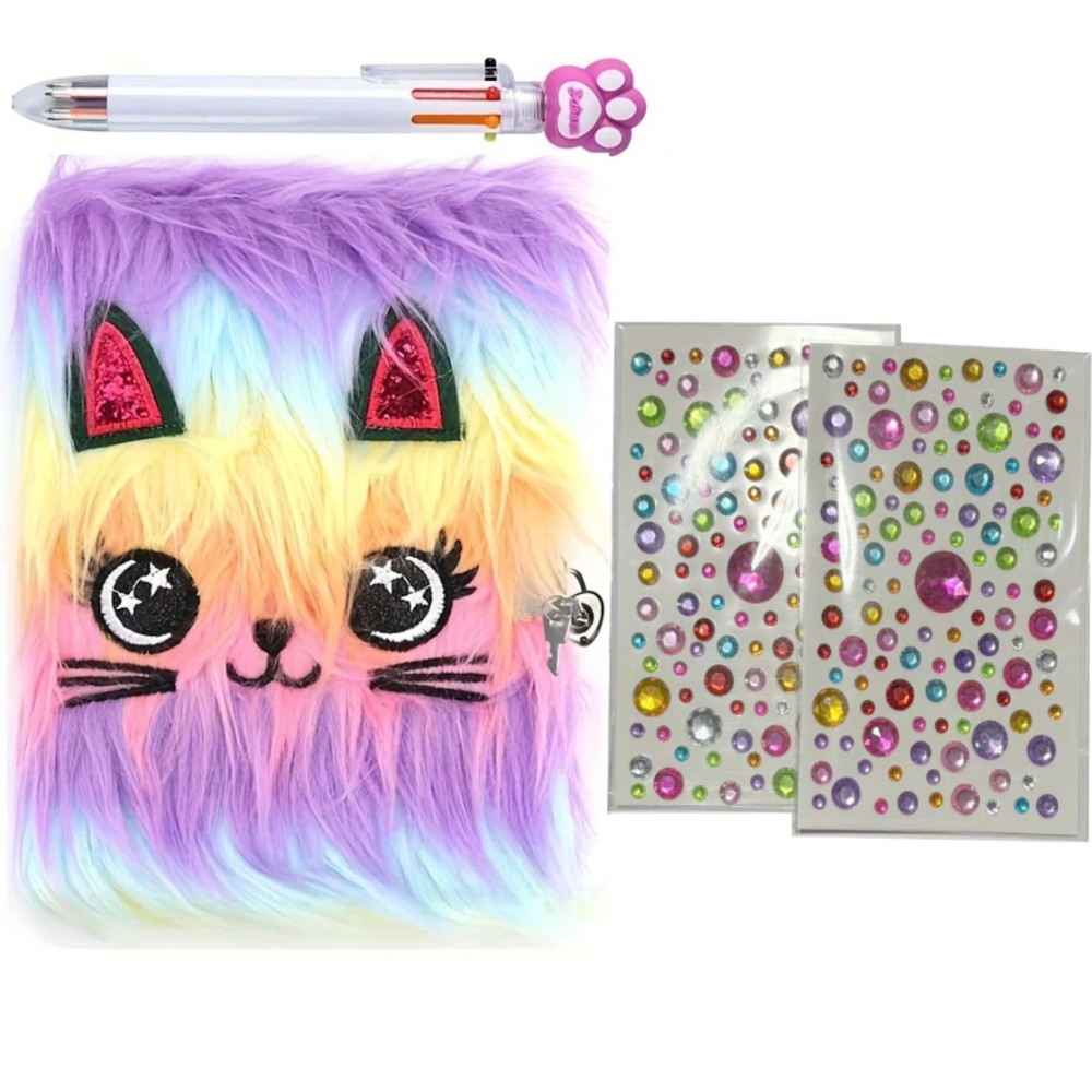 

A5 Cute Plush Notepad Cartoon Cat Notebook Diary with Lock and Keys 160 Lined Pages Girl Gift Diary Book Study School Stationery