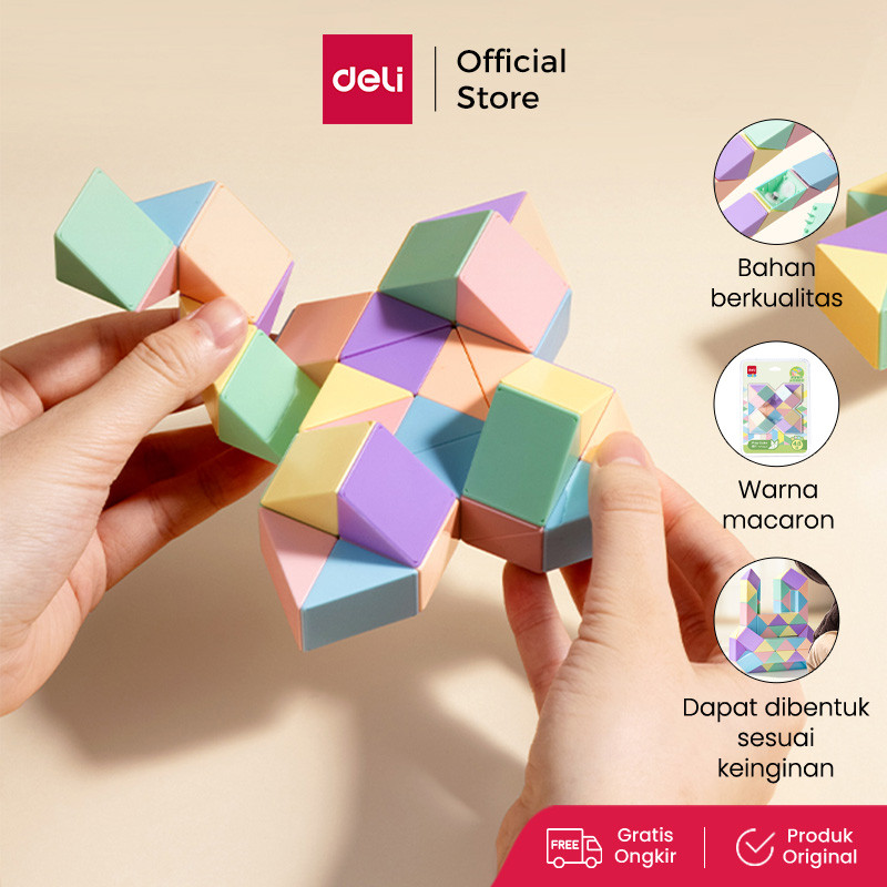 Deli Magic Cube Twist Snake Ular Puzzle 48 Pcs/72 pcs Mainan Edukasi Anak Kubik Permainan Susun Warn
