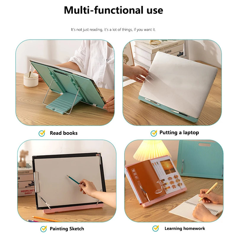

BEISHI Adjustable Desktop Book Stand for Reading with Page Clips Plastic Foldable Book Reading Holder iPad Tablet Laptop Holder