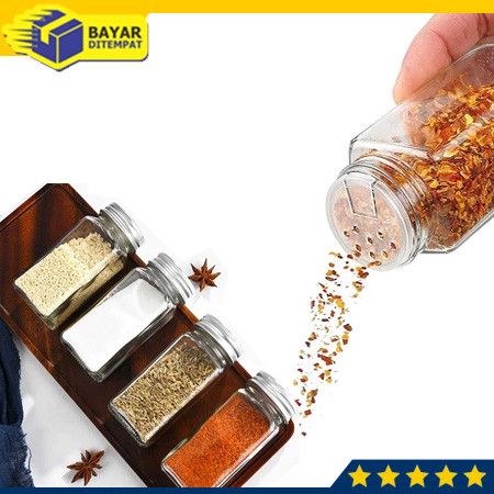 Botol Kaca Tutup Lubang Tempat Aneka Bumbu Garam Merica Lada Gula Bubuk Tabur Wadah Dapur Unik Murah