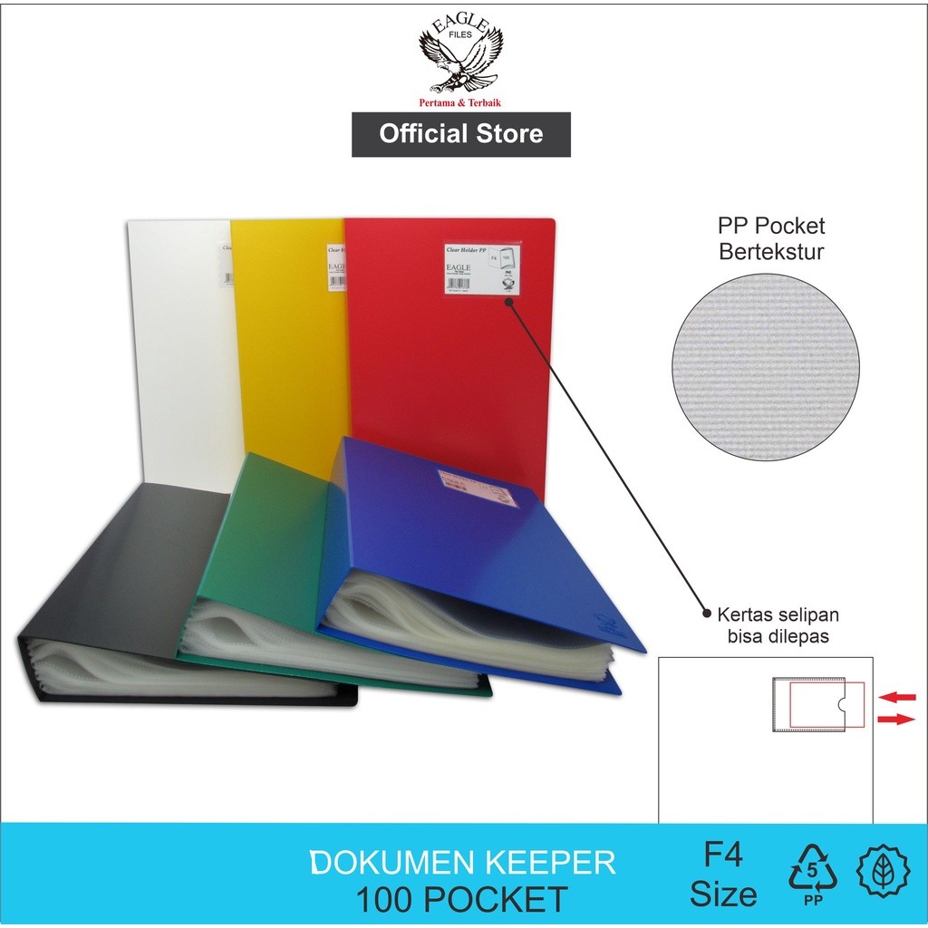 

NEW Dokumen Keeper / Clear Holder / Document Keeper / Display Book EAGLE F4 (FOLIO) 100 Pocket Map File Dokumen PREMIUM