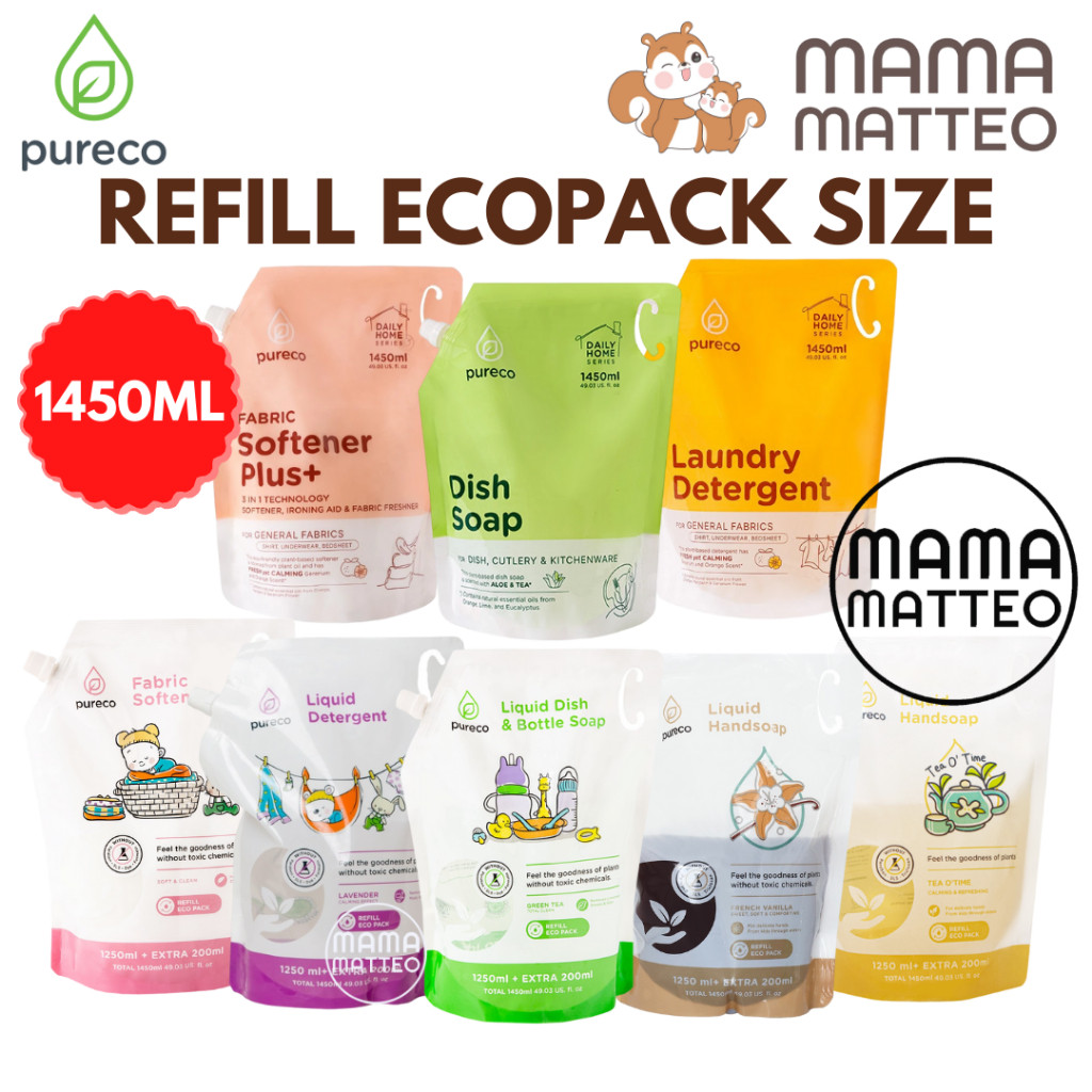 tukangjamu100shopPureco Liquid Detergent Detergen / Dish Bottle Soap / Softener 1450ml / Sabun Hands