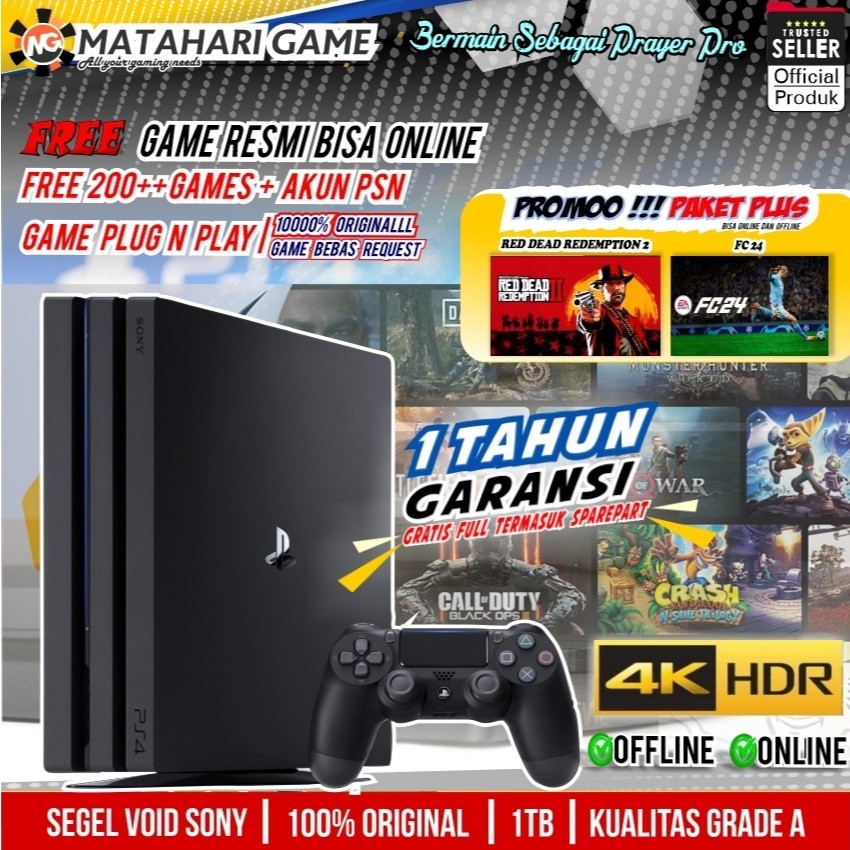 【 PS4 PRO 】PS4 SONY Playstation 4 PRO 1TB Original | 1000Gb Bonus 200++ Games GARANSI 1TAHUN