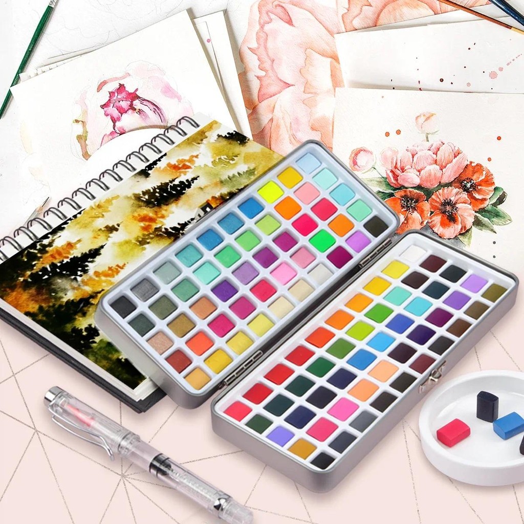 

Solid Watercolor Paint 50/72/90/100 Color Set Basic Neone Glitter Watercolor Pigments for Drawing Art Paint Supplies
