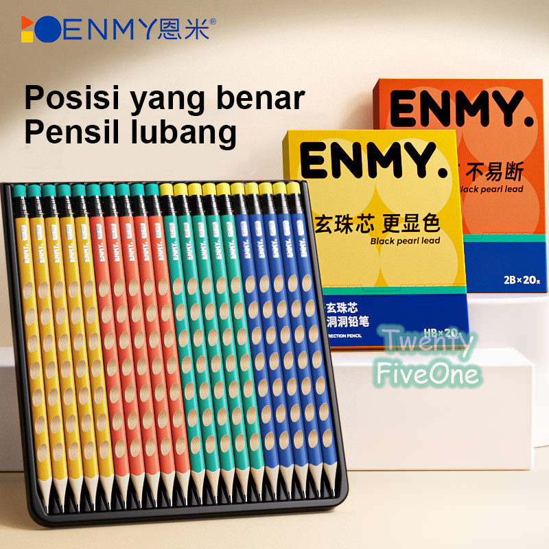 

ENMY 20pcs Pensil Lubang Anti Patah Pensil Anak Ergonomis Warna Hitam Intens & Mudah Digenggam