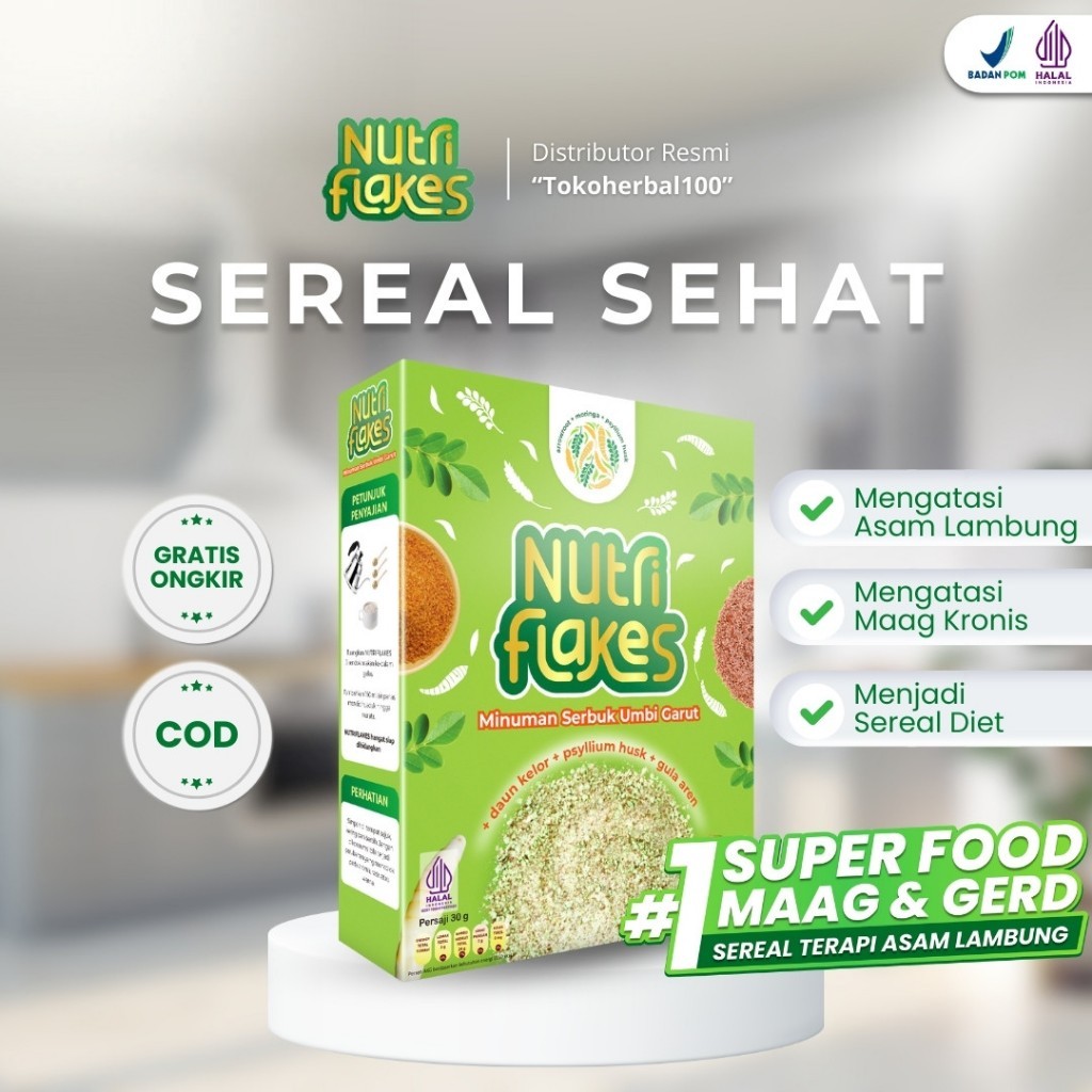 

Nutriflakes Sereal Umbi Garut Obat Atasi Maag, Gerd Dan Asam Lambung 1 Box