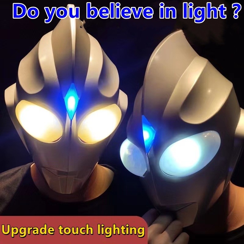 Topeng Ultraman Dewasa Anak Cosplay Tiga Tutup Kepala Helm Tutup Kepala Sensor Sentuh Masker Bercaha
