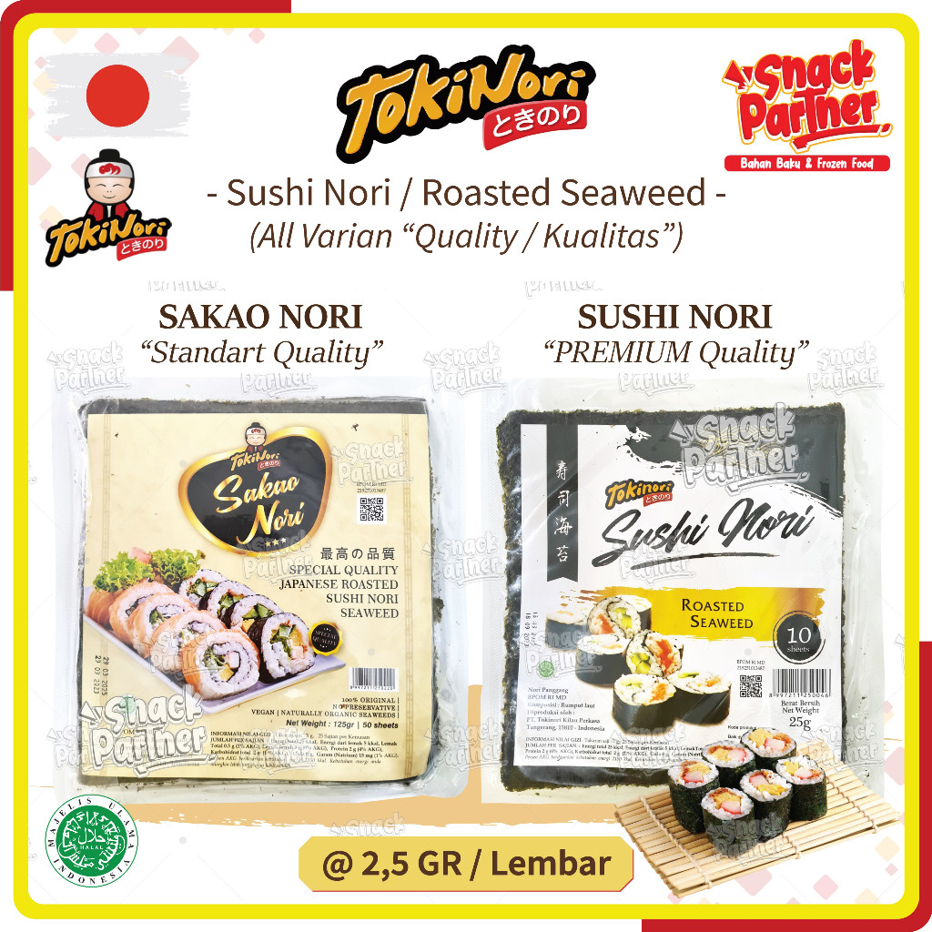 

SUSHI NORI 10 / 50 Lembar - TOKINORI / SAKAO | Roasted Seaweed - Standart Premium Quality - Rumput Laut Gimbap Kimbab Nori Jepang Korea