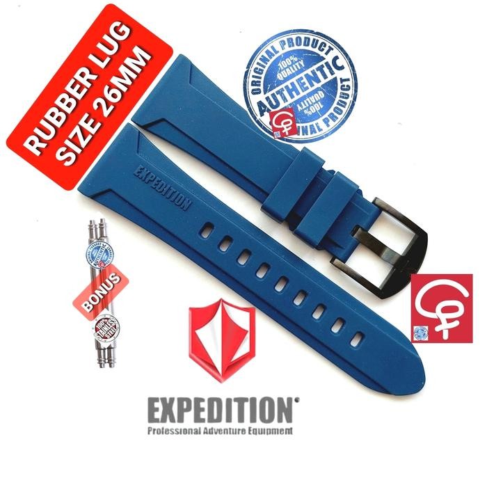 RUBBER ORIGINAL EXPEDITION E6781 E6782 E3009 E302 E6771 SIZE 26MM 26 M - Biru, BUCKLE HITAM