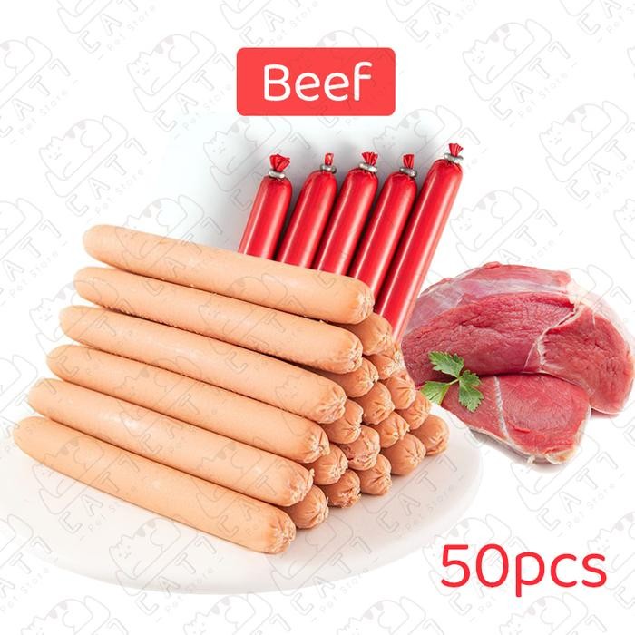 

100/50PCS Sosis Kucing Sosis Anjing Cemilan Kucing Puppy Training Snack 15gr/pc - Beef-50pcs