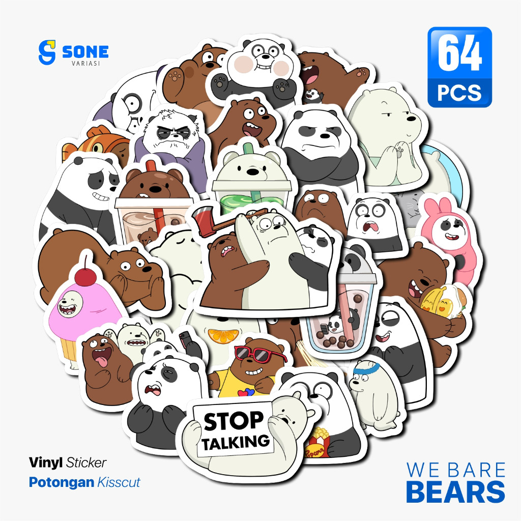 

Sticker Pack Kartun We Bare Bears Vinyl Waterproof untuk Freebies Sticker Buku Journal Casing Phone