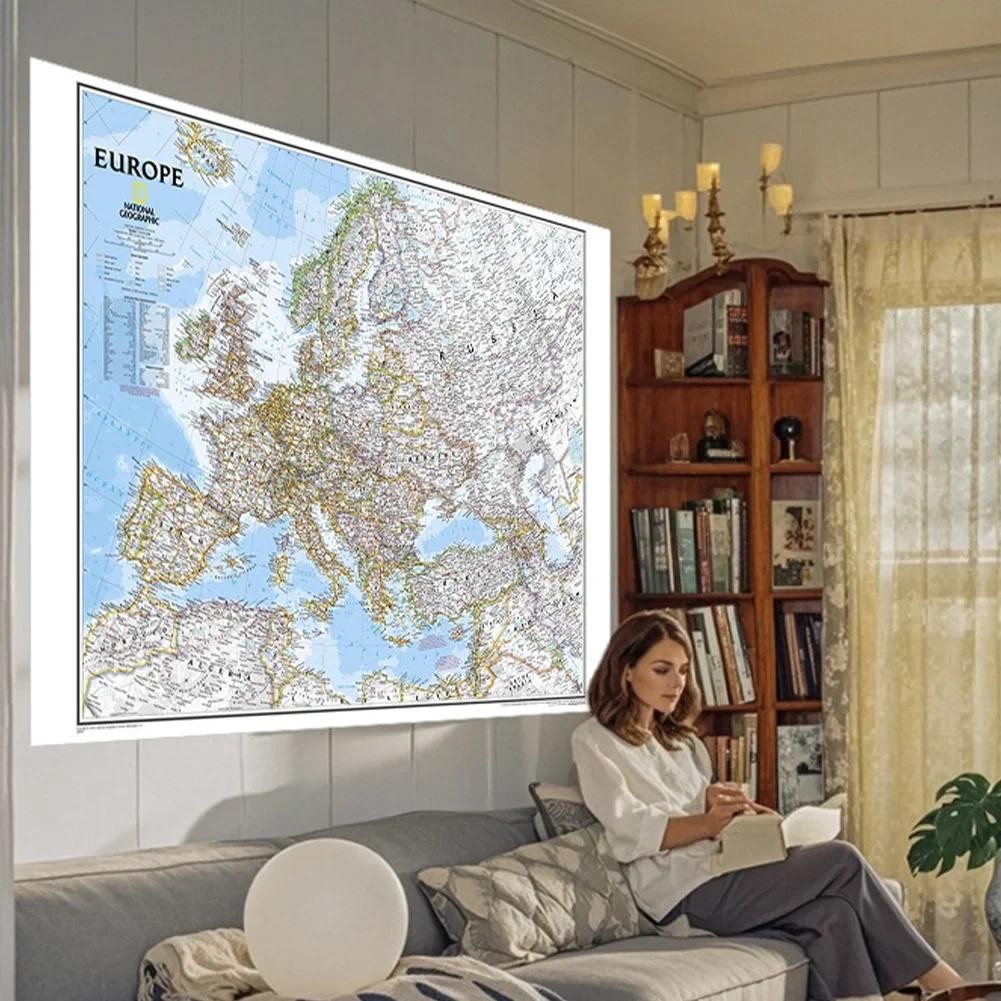 

English Language The European Map School Supplies Vintage Decorative Travel Map Unframed Foldable Wall Poster Home Decor