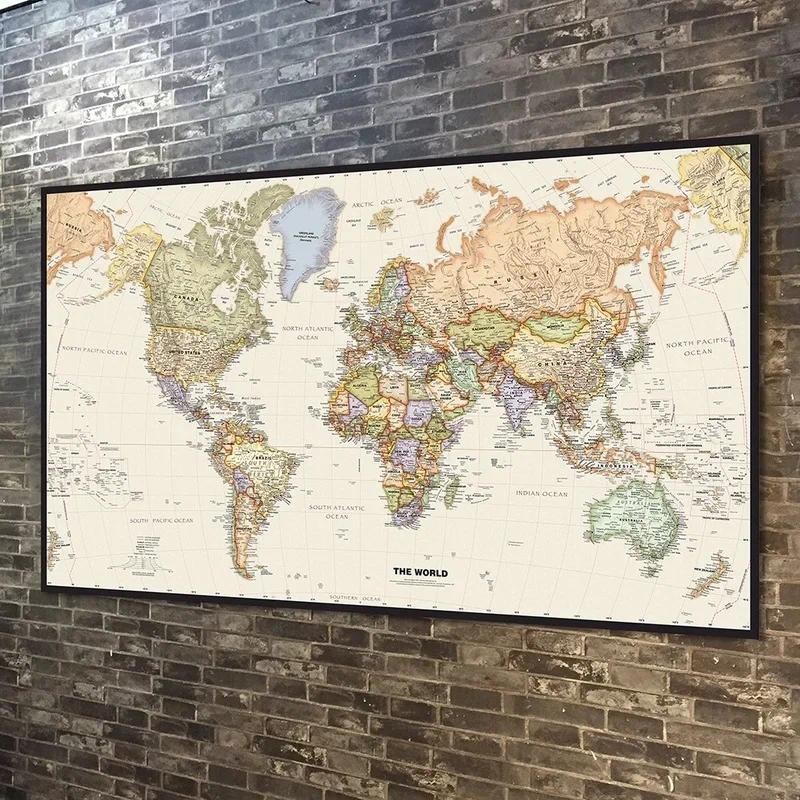 

Wall World Map 225*150cm Detailed Picture Vintage Art Poster Non-woven Painting Ideal Gift For Bedroom Living Room Corridor