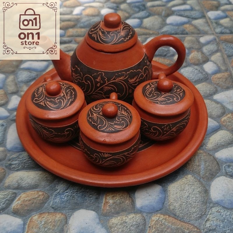 Set Teko Murah / poci  tanah liat set batik teko tanah liat