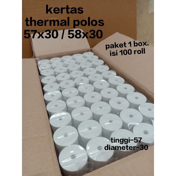 

( 100 Roll ) KERTAS THERMAL POLOS PAKET 1 Dus. 57X30 MM