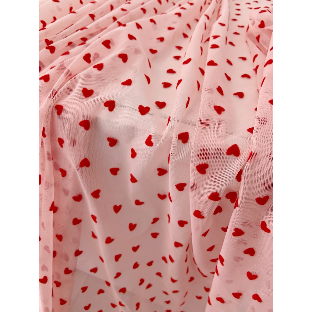 

4 Way Pink Stretch Red Heart Tulle Lace Fabric Black Mesh Velvet Heart-Shaped Elastic Gauze
