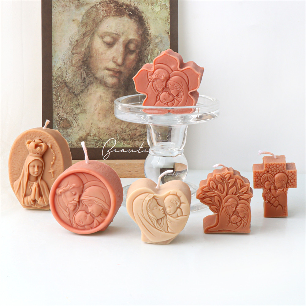 

Mini Jesus and Virgin Family Silicone Candle Mold DIY Jesus Family Handmade Soap Aroma Plaster Candles Moulds Church Home Decor