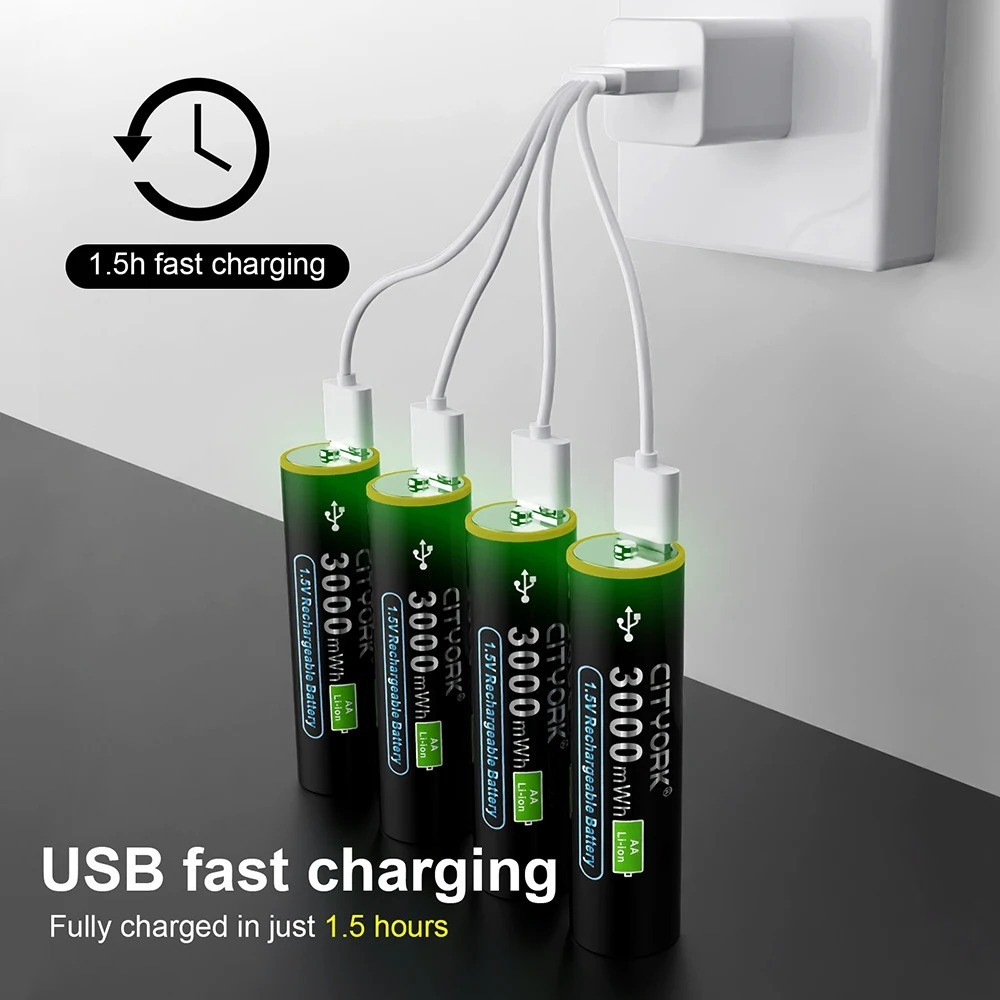 Cityork 1.5V AA AAA USB Rechargeable Battery terlaris
