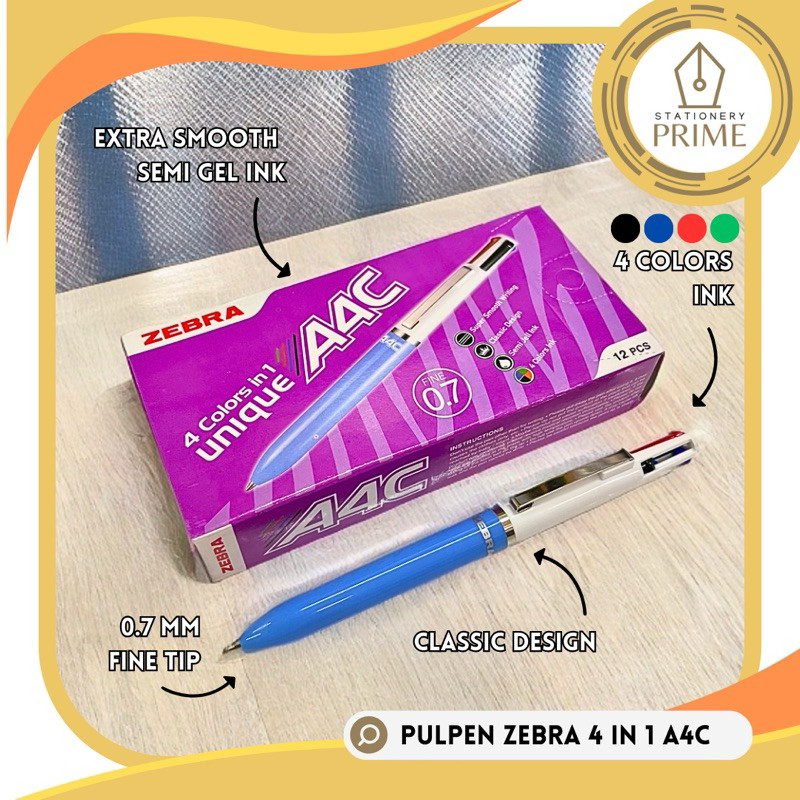 

Pulpen Zebra 4 Warna / 4 Colors in 1 Unique A4C Semi Gel Ink Japan Quality [ PIECE ]