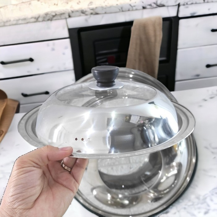 Tutup Wajan Stainless Kaca Kuali Panci Wok Baskom Penutup Kukusan