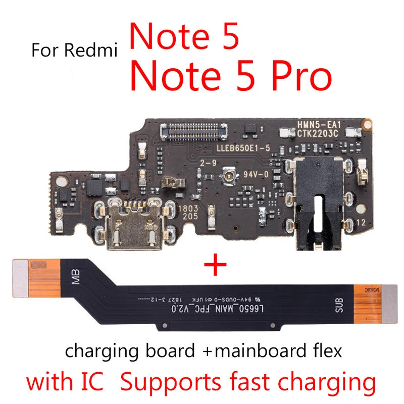 

Papan Pengisi Daya Port USB + Kabel Flex Papan Utama untuk Xiaomi Redmi Note 5 5 Pro