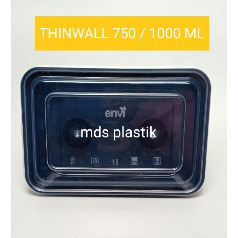 THINWALL ENVI 750 ML / 1000 ML HITAM RETANGLE / KOTAK MAKAN PLASTIK
