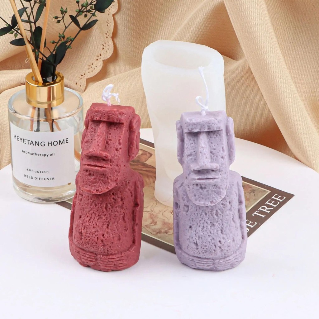 

Stone Man Handmade Candle Mold Scented Candle Soap Silicone Mold Easter Island Moai Stone Statue Silicone Scented Candle Making