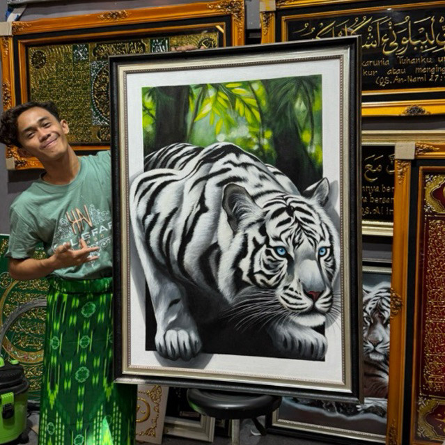 LUKISAN MACAN LUKIS TANGAN ASLI KANVAS HARIMAU SINGA