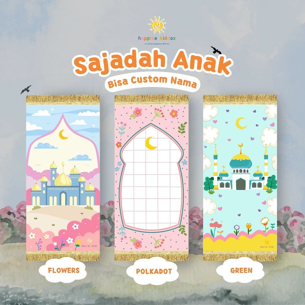 PROMO Sajadah Anak Motif Flowers Pastel - Gratis Pakai Nama - Sajadah Printing Halus Ada Busa Antisl